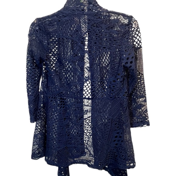 Navy Blue Crochet Open Front Waterfall Cardigan Size S - Picture 3 of 11